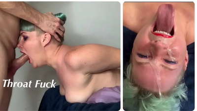 Stiefdochter leert hoe ze een extreme throat fuck met zijn lul moet doen